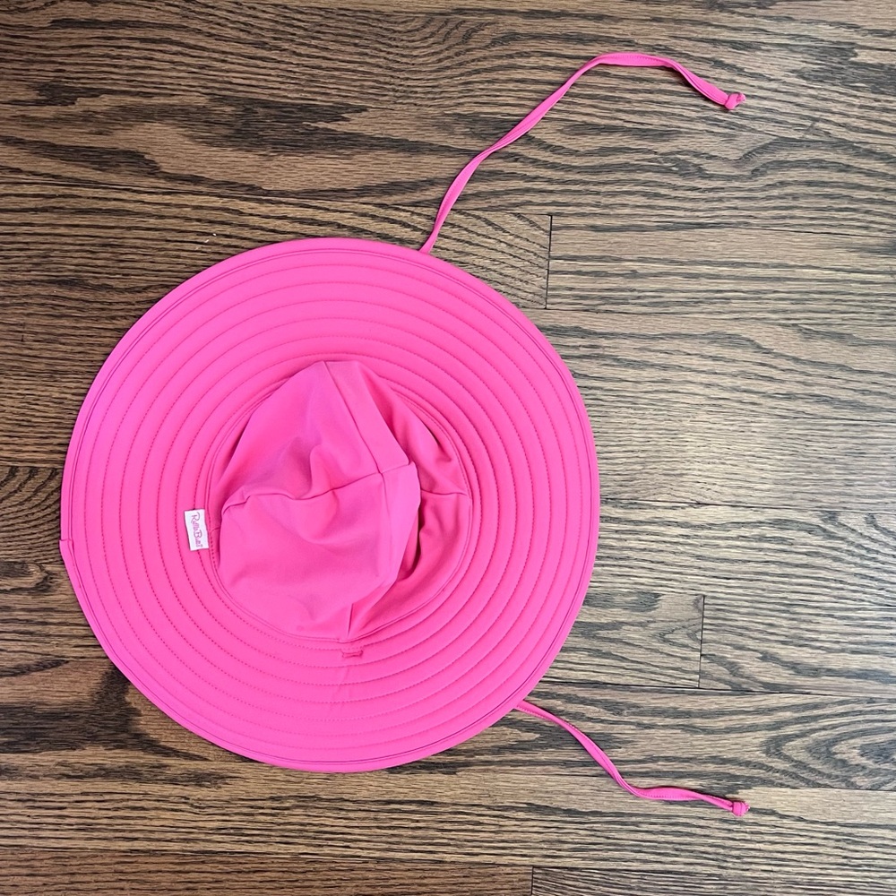 Ruffle Butts Bright Pink Wide-Brim Sun Swim Hat with Chin Ties